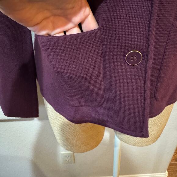 Talbots 100% Merino Wool Sweater Jacket Plum Purple Size XS EUC Three Button - Picture 5 of 12